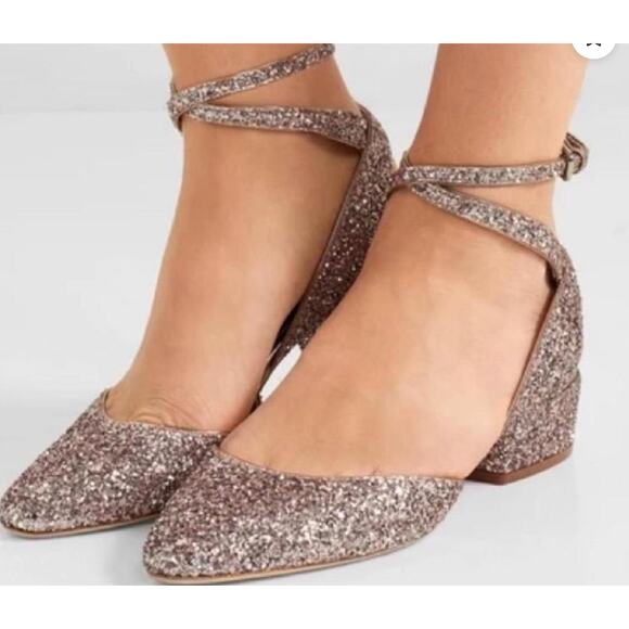 Jimmy Choo Glitter Vicky Glitter Low Block Heel Pumps Champagne Gold 7 - Picture 1 of 8